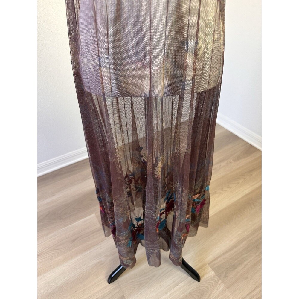 BIYA Johnny Was V Neck Embroidered Nylon Mesh Maxi Dress No Slip 36” Bust - Picture 5 of 16